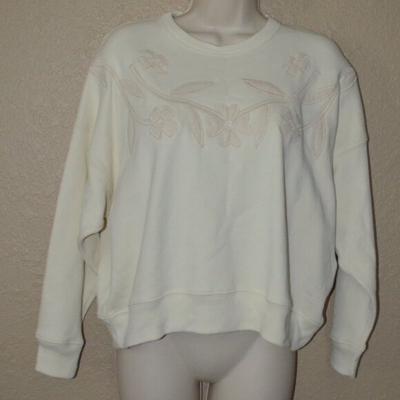 NWT $254 Sz XS 0 The Great. Off White Floral Applique Teammate Sweatshirt - Picture 1 of 5